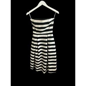 Nicholas The Label Midi Strapless Black And White Striped Dress Sz 2 Retail $595